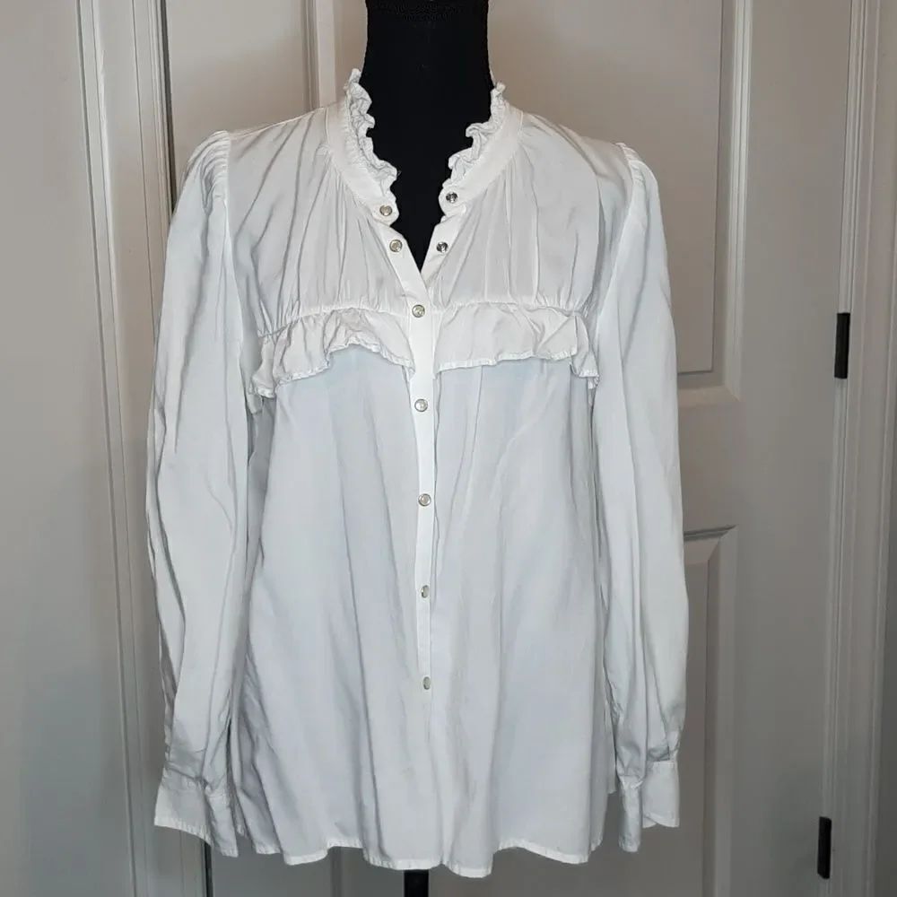 Dear John White Blouse with Pearl Buttons